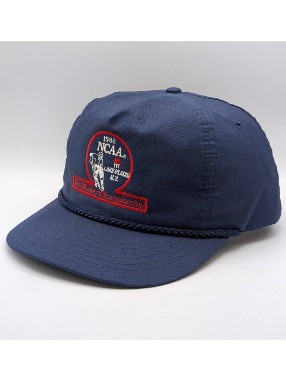 1988 NCAA Hockey Championship Lake Placid Hat Cap Snapback 80s Vintage Blue